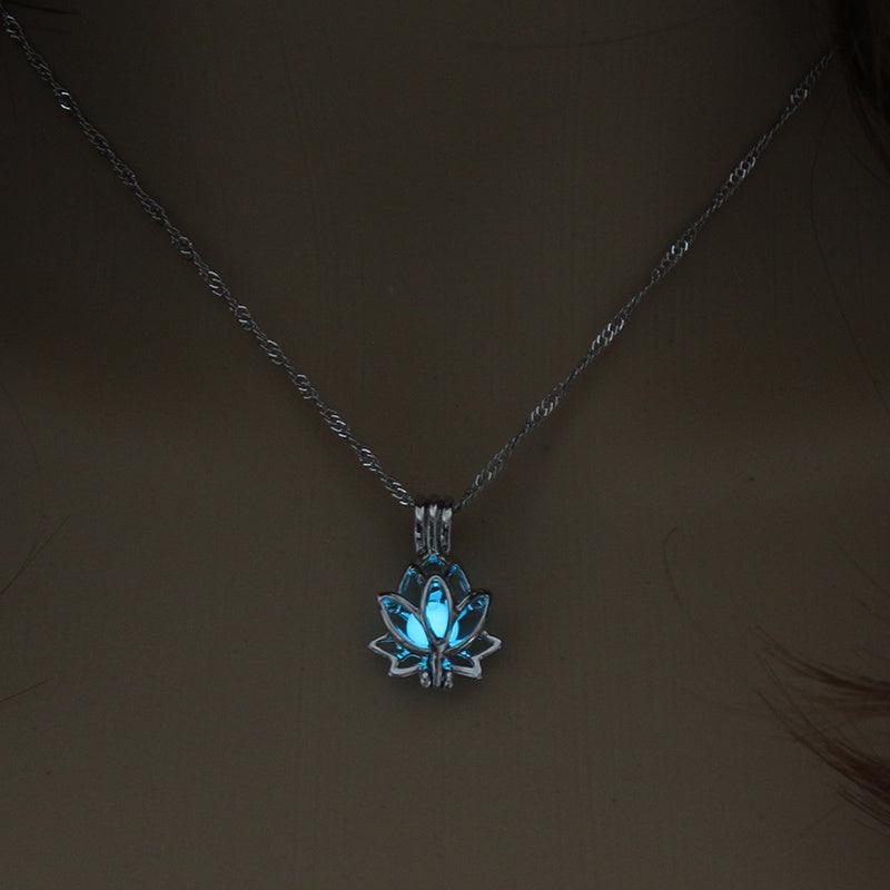 Glow-in-the-dark Lotus Necklace | Daily Wear Jewelry Light Blue