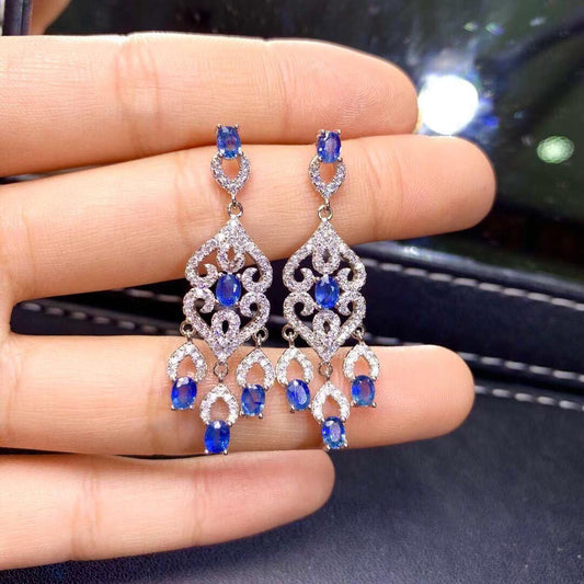 S925 Silver - Sri Lankan Sapphire Earrings Blue