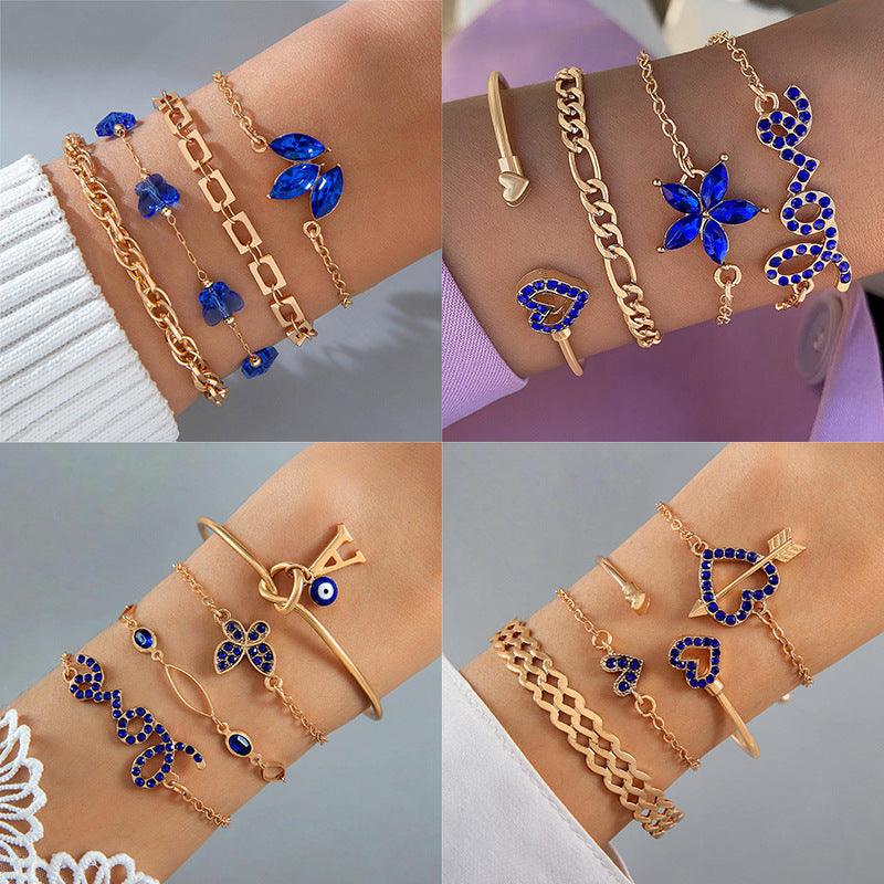 Blue Flower Rhinestones Love Butterfly Bracelet | Fashion Collection