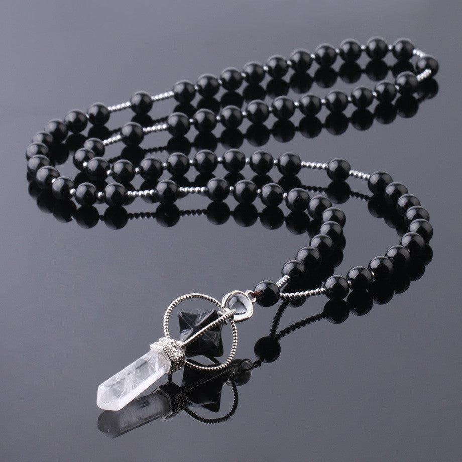 White Crystal Column Stone Necklace | Beach Jewelry Black agate