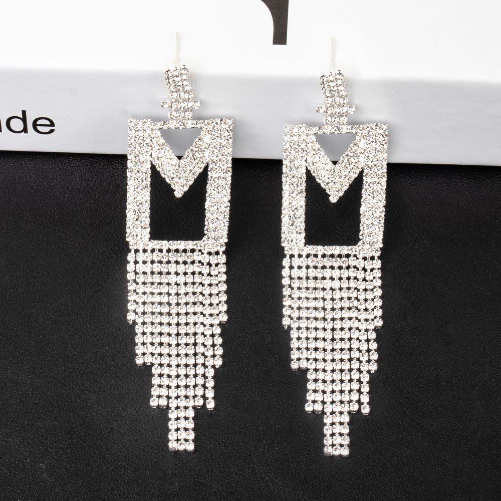 Silver Needle Rhinestone Letter B Earrings Silver M