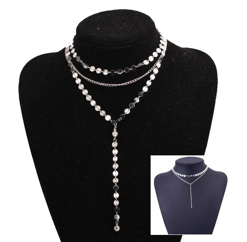 Tattoo Coin Choker Rhinestone Crystal Necklace Silver