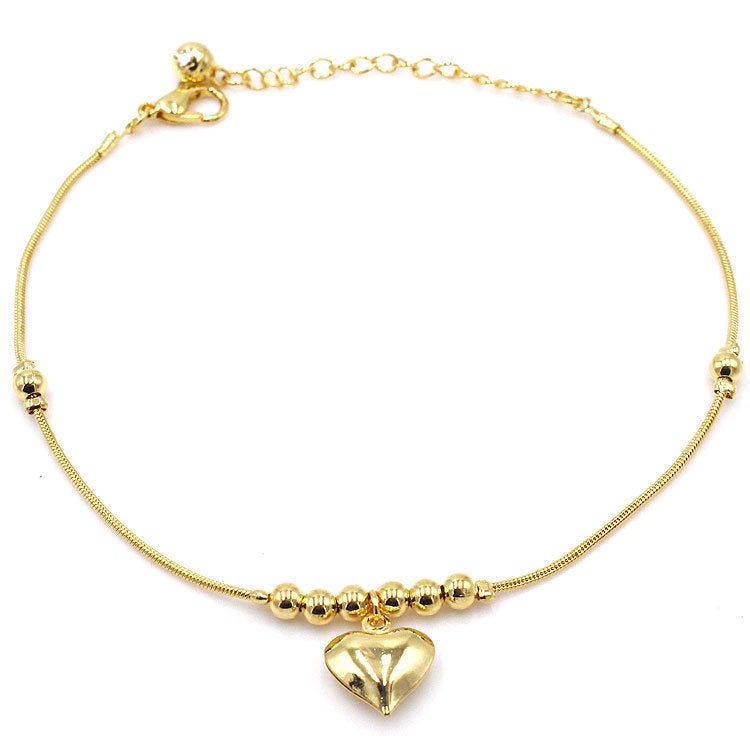 Trendy Gothic Golden Heart Pendant Anklet Golden