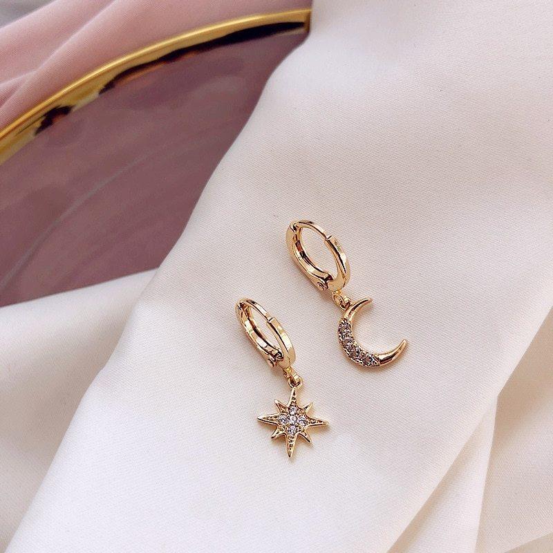 Star Moon Earrings | Daily Wear Golden