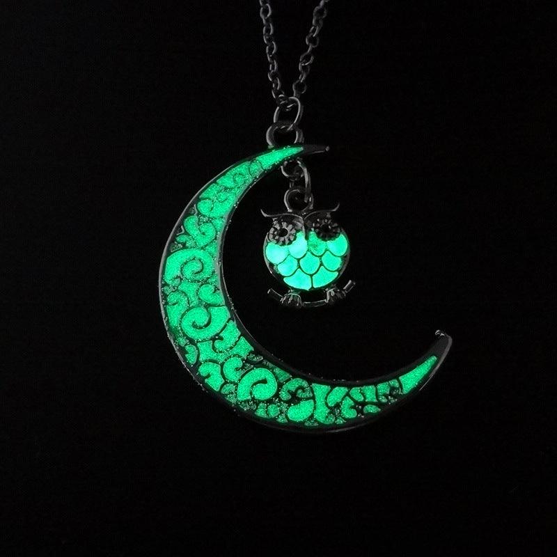 Glowing Pendant Silver Plated Necklace | Daily Wear Owl Green