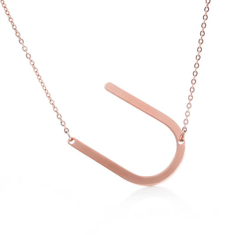 Initial Letter Pendant & Necklace | Gold Plated Rose Gold U