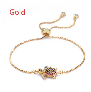 Adjustable Rhinestone Turtle Bracelet | Daily Wear Gold