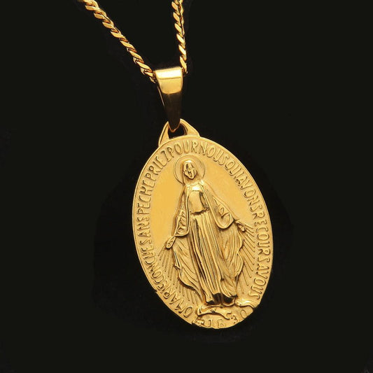 Cross Virgin Magic Pendant Chain - Daily Wear Golden +3mm steel Cuba chain