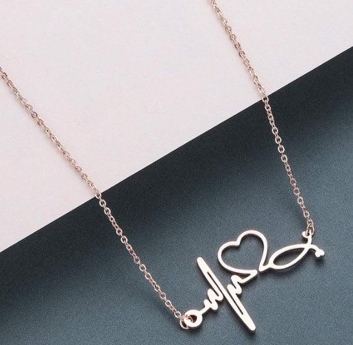 Heartbeat Necklace for Women Rose Gold