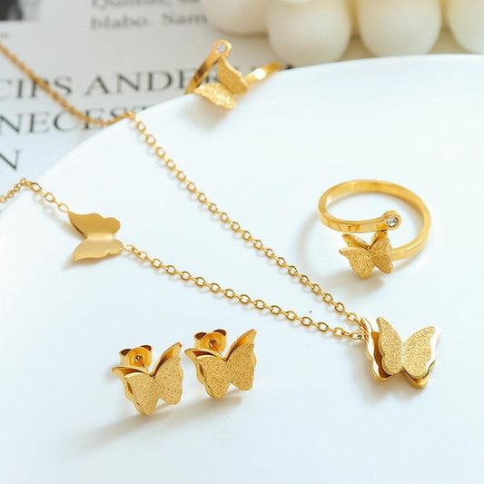 Frosted Texture Cute Butterfly Jewelry Set