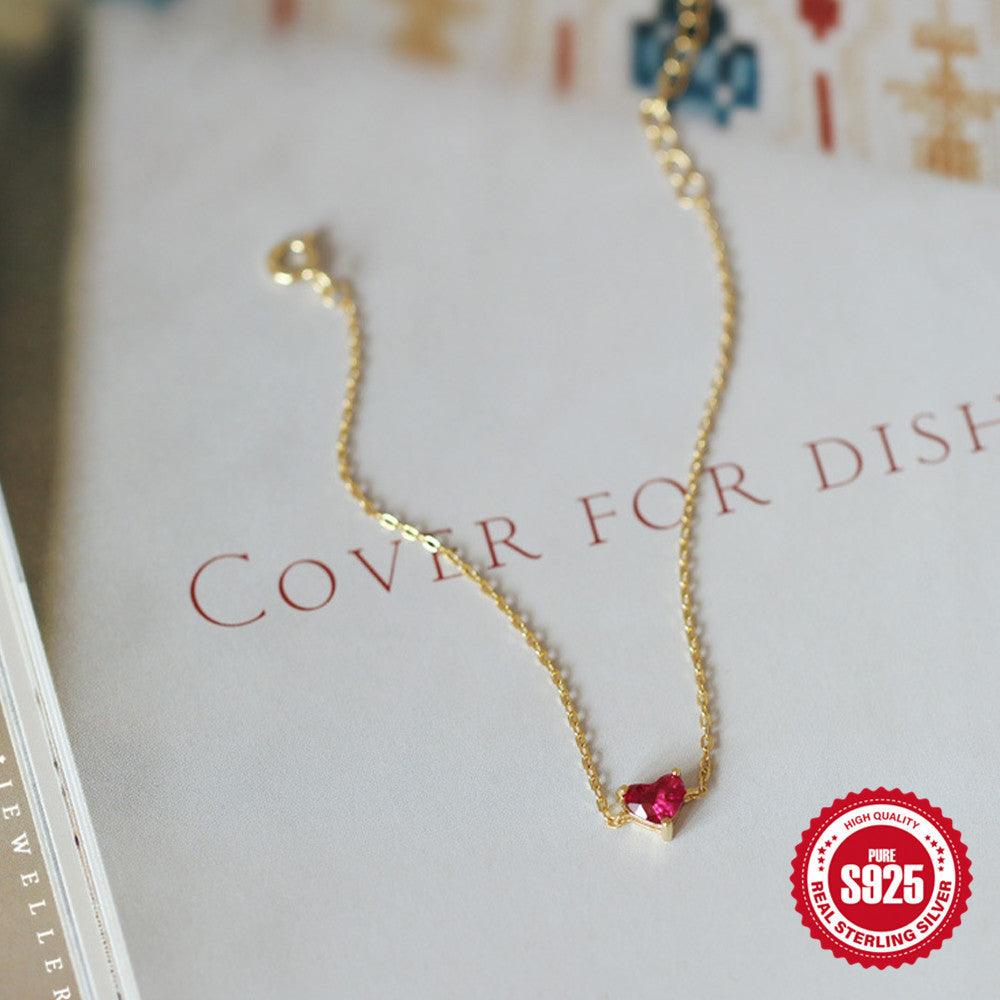 S925 Sterling Silver Little Red Heart Bracelet | Daily Wear
