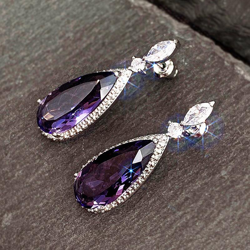 Flower And Waterdrop Colored Zircon Earrings
