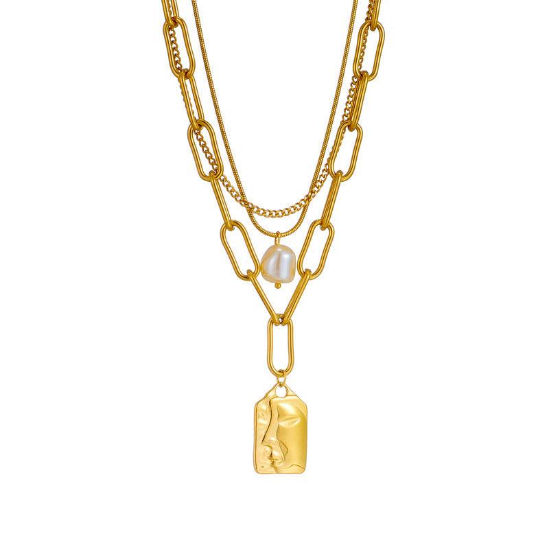 Layered Face Portrait Chain Band With Pearl | Fashion Wear