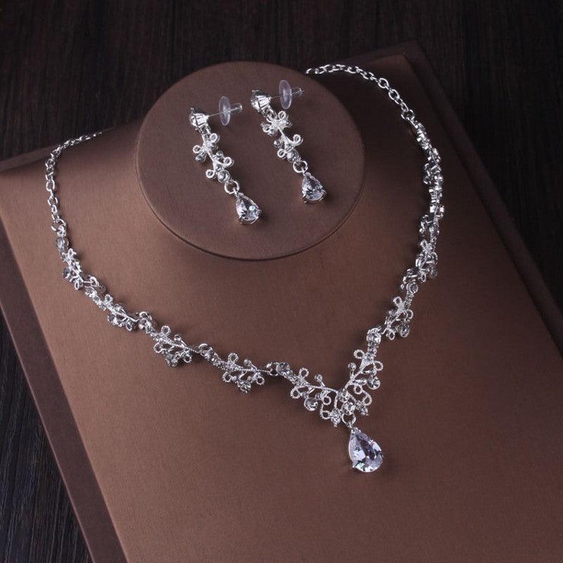 Silver Crystal Drop Bridal Jewelry Set | Wedding Collection 2Pcs Jewelry Set