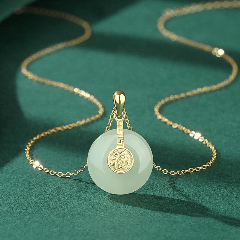 Nafu Peace Button and Field Jade Necklace
