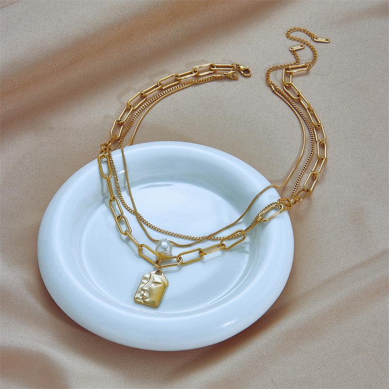 Layered Face Portrait Chain Band With Pearl | Fashion Wear