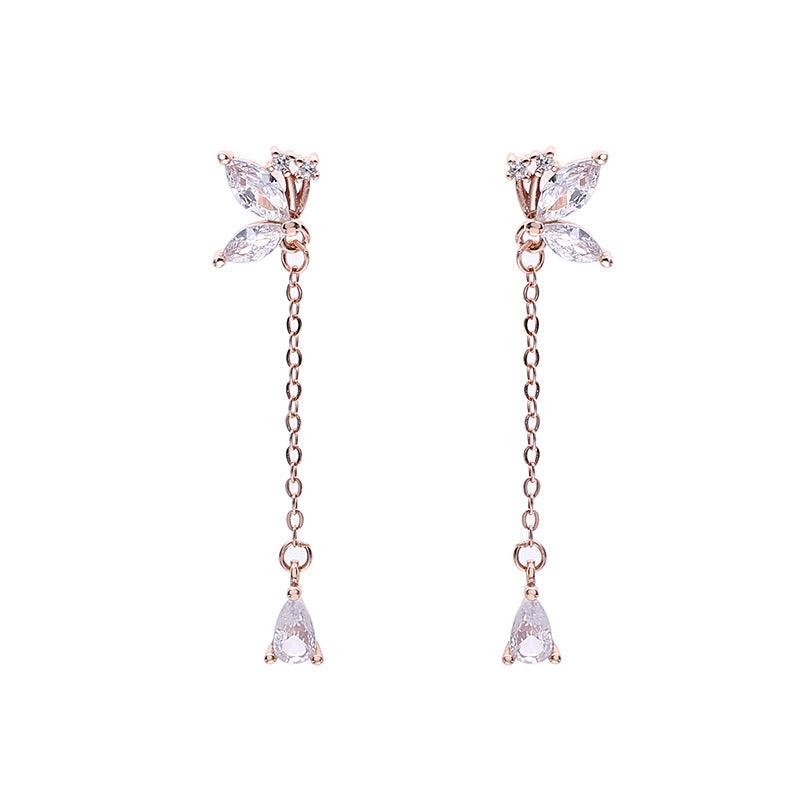 S925 Butterfly Zircon Tassel Earrings