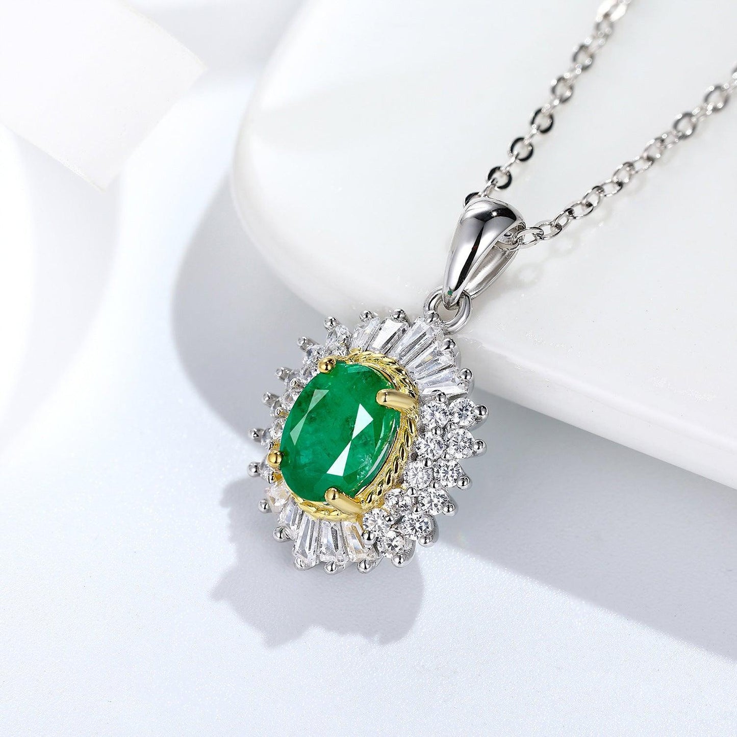 Natural Emerald Pendant in S925 Sterling Silver