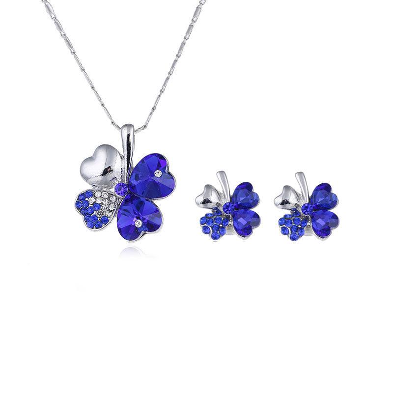 Four-Leaf Clover Necklace and Earrings | Daily Wear Royal Blue 1 set