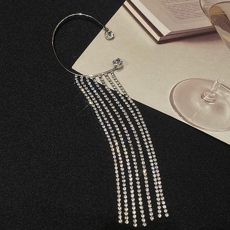 Fashionable And Simple Long Tassel Earrings Silver Right