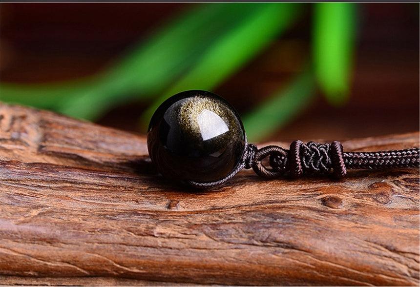Black Gold Natural Obsidian Stone Lucky Pendant Necklace