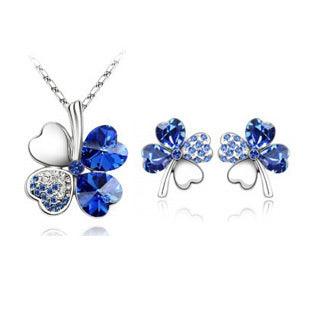 Four-Leaf Clover Necklace and Earrings | Daily Wear Light Blue 1 set