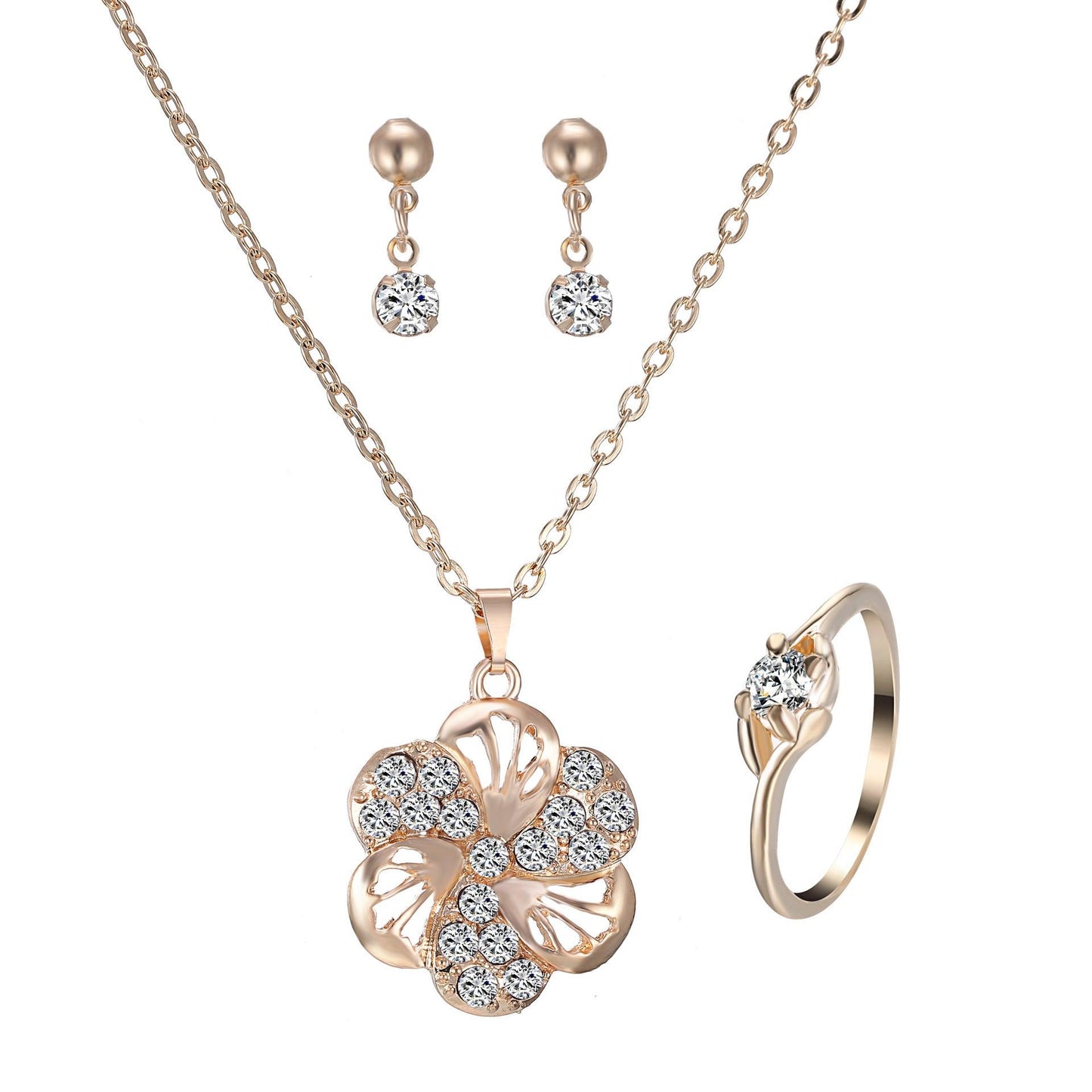 Heart Pendant Jewelry Set with Rhinestones