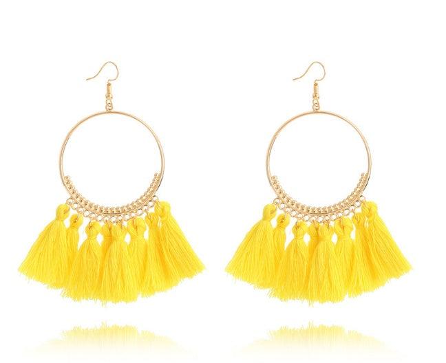 Big Round Drop Dangle Earrings | Beach Wear Yellow