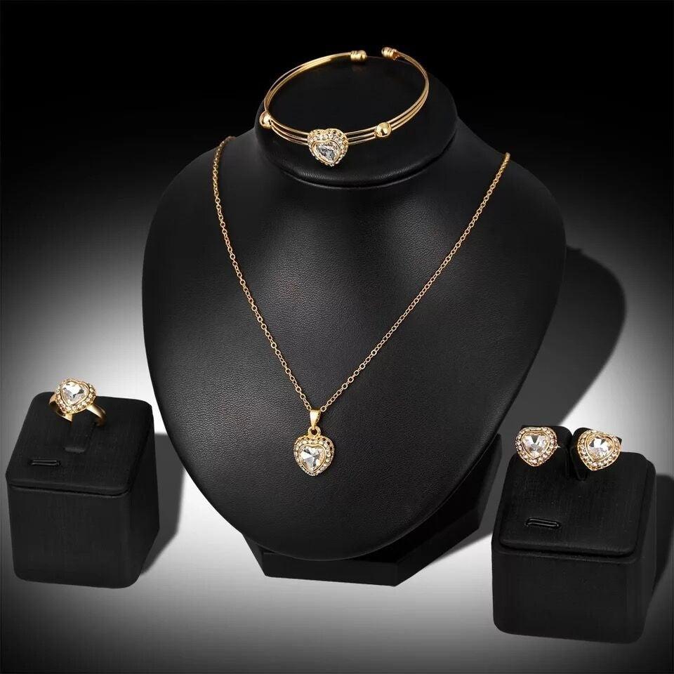 Peach Heart Rhinestone Jewelry Set - Daily Wear