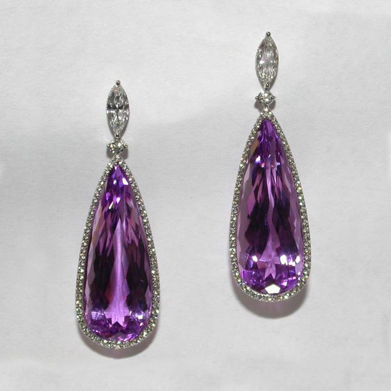 Flower And Waterdrop Colored Zircon Earrings