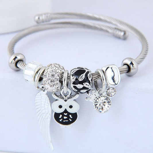 DIY Beaded Owl Angel Wings Pendant Bracelet | Daily Wear Black