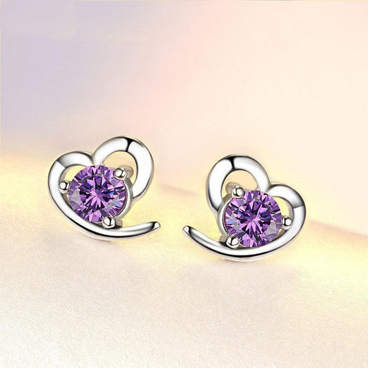 Zircon Heart Earrings Fashion Jewelry Purple