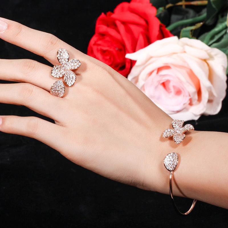 Adjustable Flower Bracelet And Ring | Party Wear