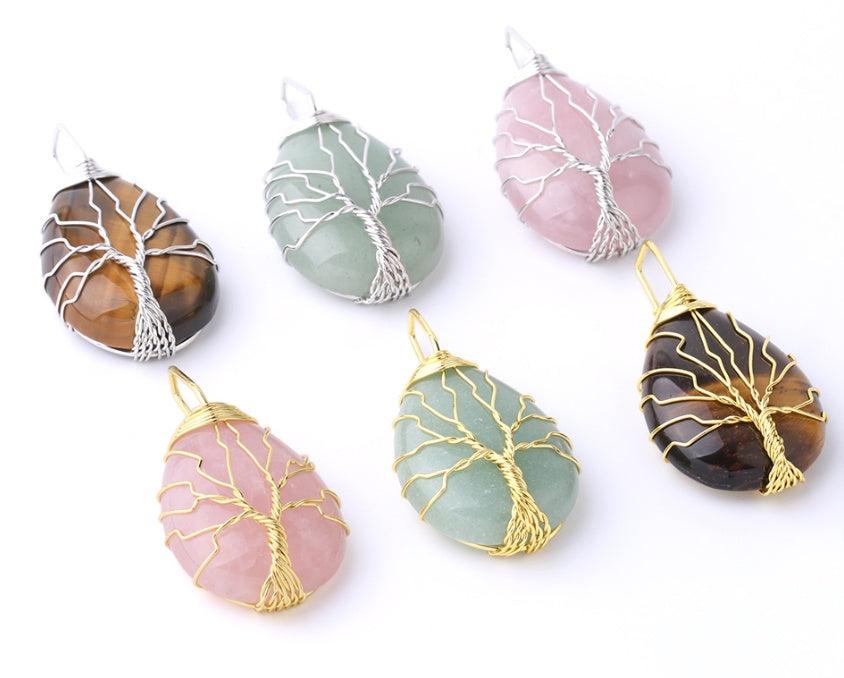 Fashion Stone Pendant with Gold Color Wire Wrap Gem