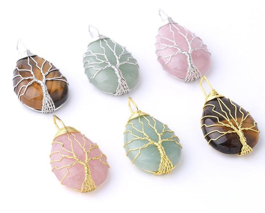 Fashion Stone Pendant with Gold Color Wire Wrap Gem