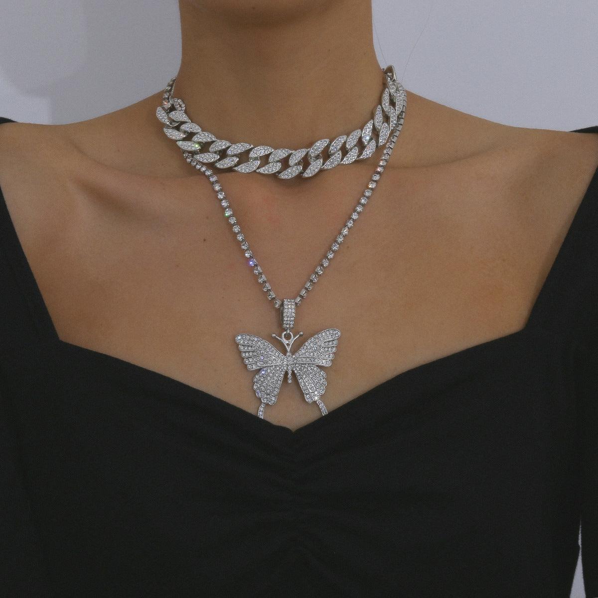 Diamond Butterfly Pendant Necklace | Fashion Jewelry Silver 1