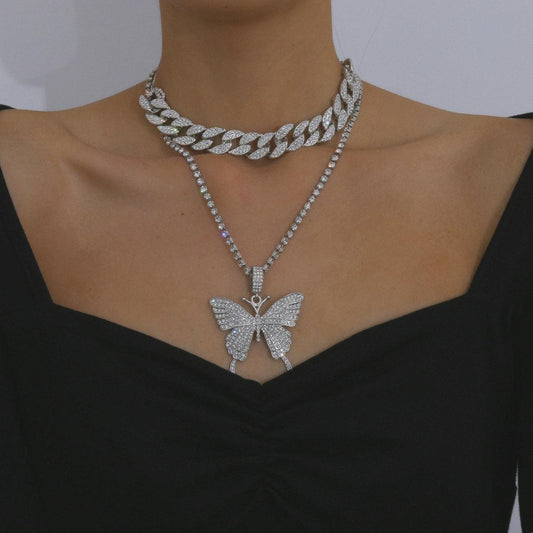 Diamond Butterfly Pendant Necklace | Fashion Jewelry Silver 1