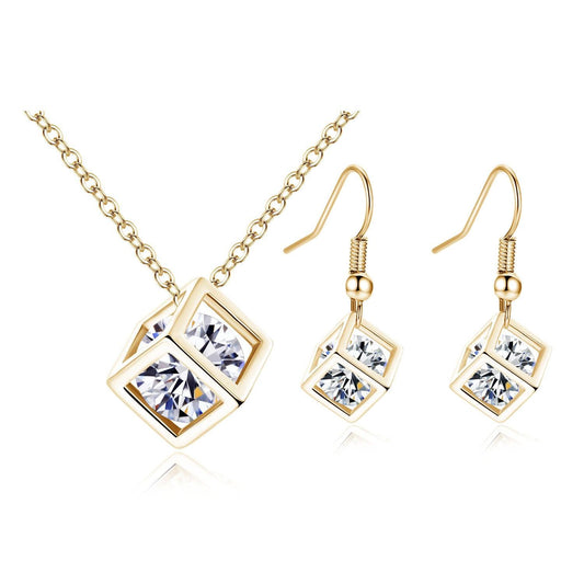 Water Cube Zircon Jewelry Set Gold