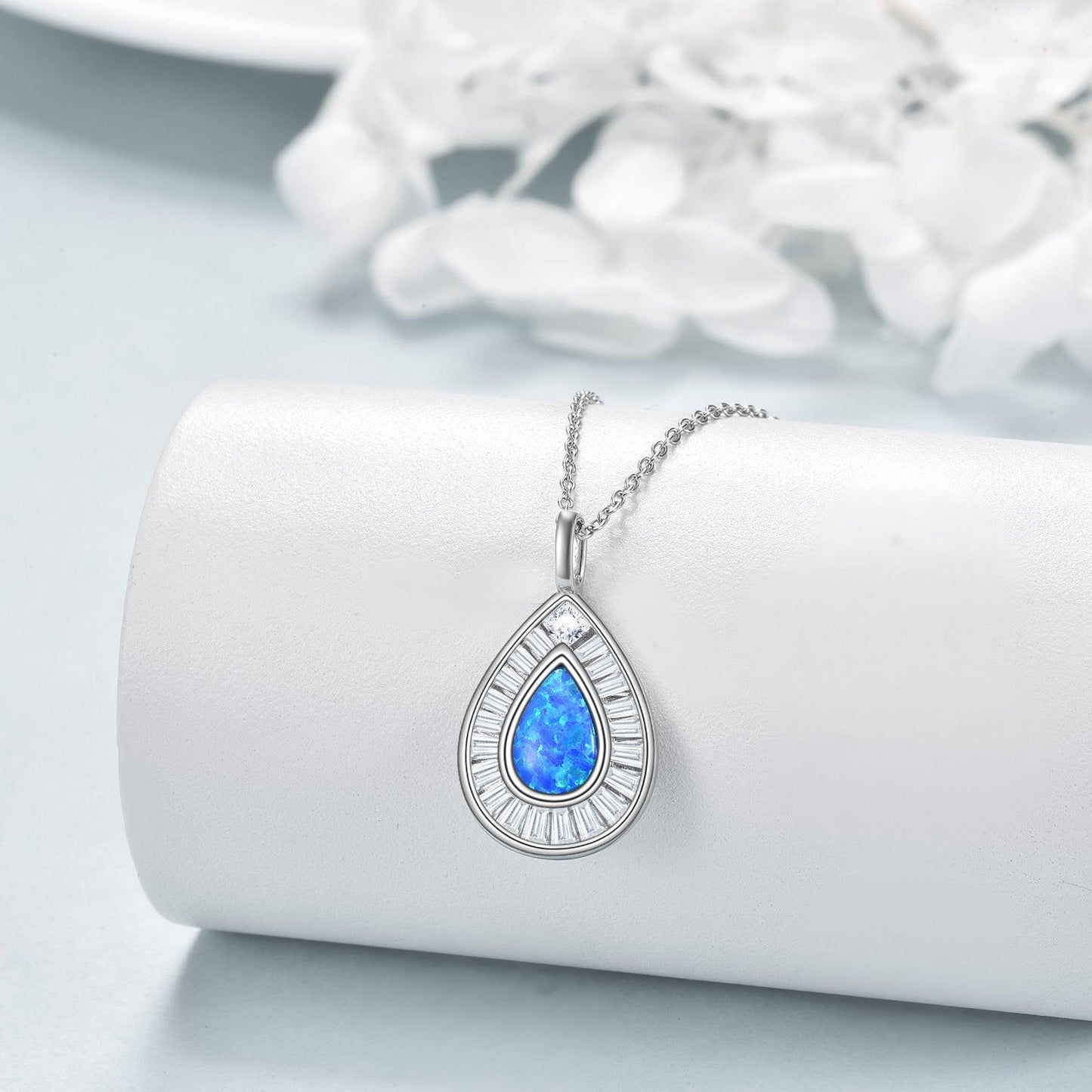 Blue Opal Teardrop Necklace | Sterling Silver Collection