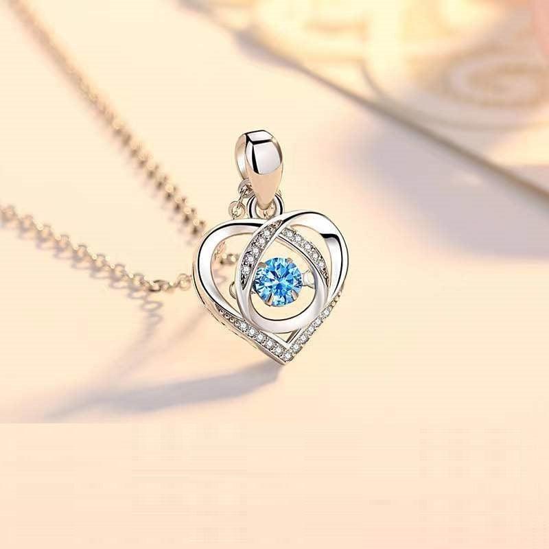 S925 Beating Heart-shaped Necklace Blue