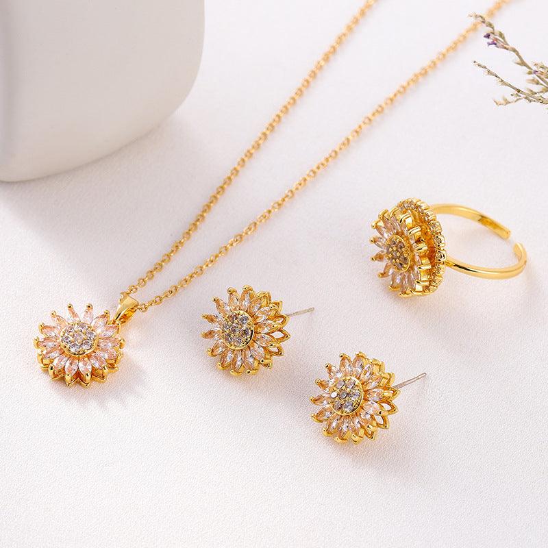 Classic Charm Sunflower Necklace Earrings Set | Daily Wear