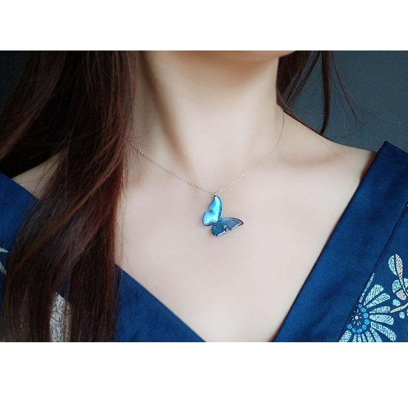 Blue Butterfly Ear Thread Pearl Earrings H