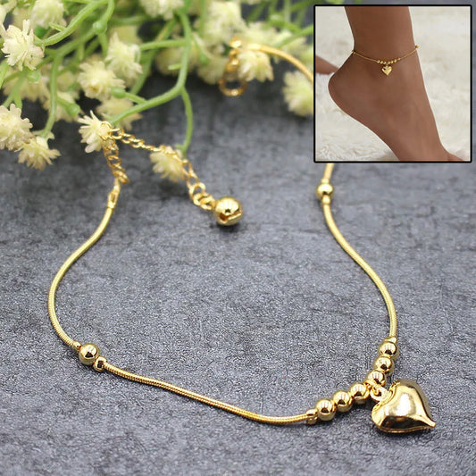 Trendy Gothic Golden Heart Pendant Anklet