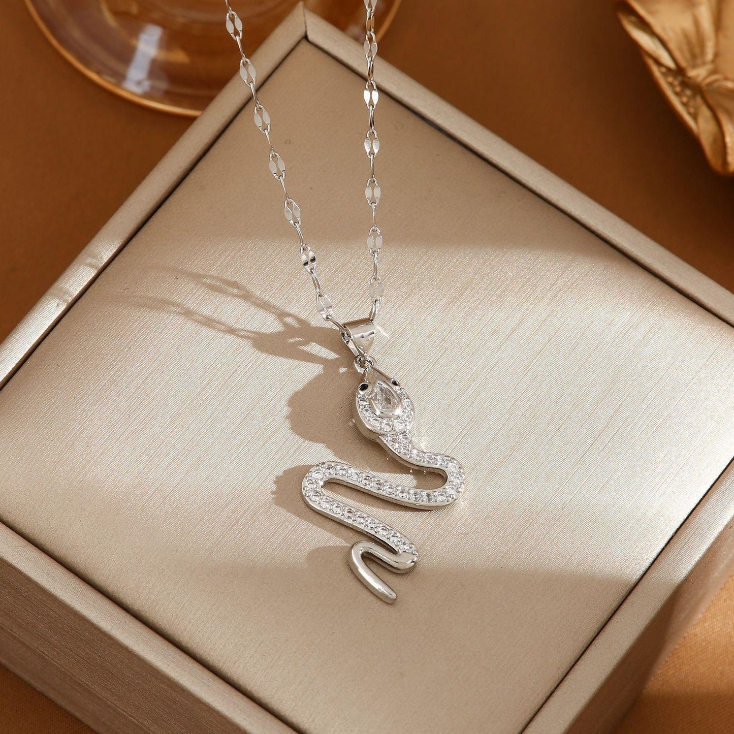 Snake Rhinestone Necklace | Fashion Jewelry Silver