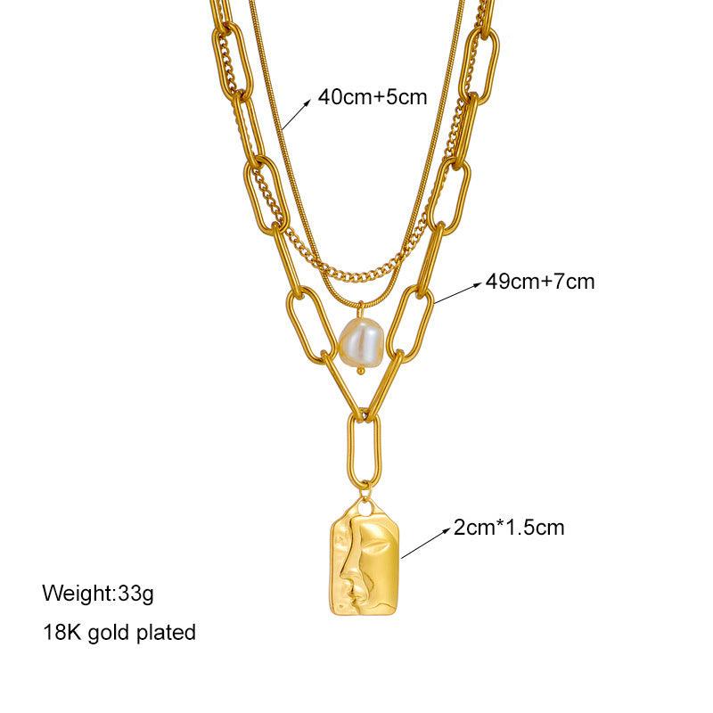 Layered Face Portrait Chain Band With Pearl | Fashion Wear