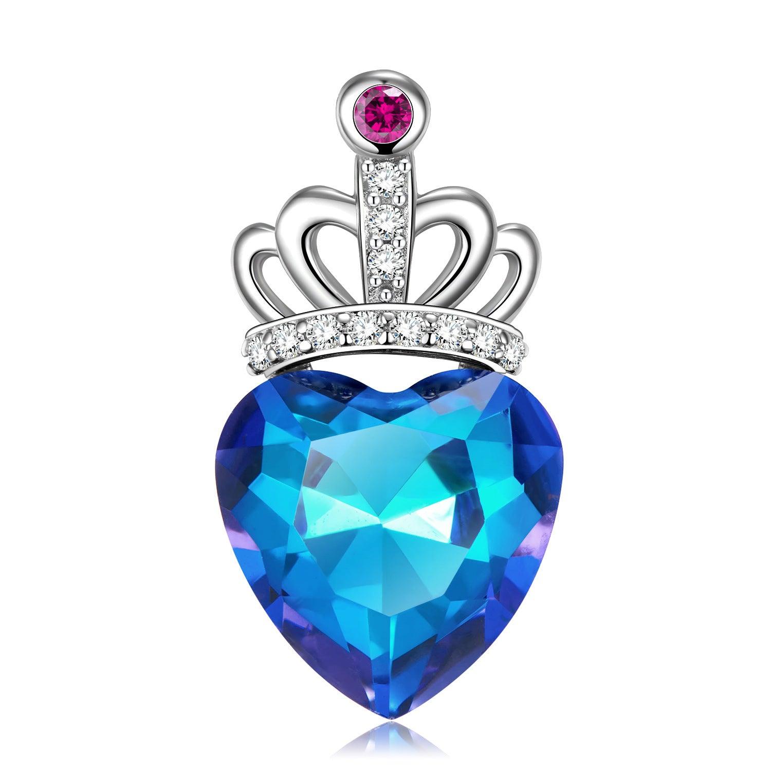 S925 Silver Peach Heart Crown Necklace | Daily Wear A