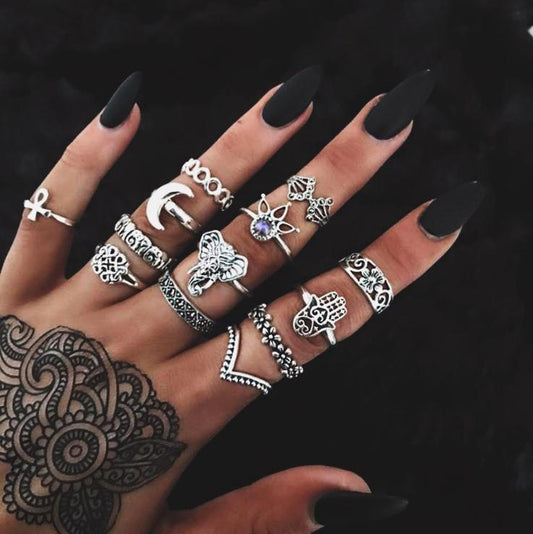 Boho Vintage Rings Set | Fashion Collection Silvery