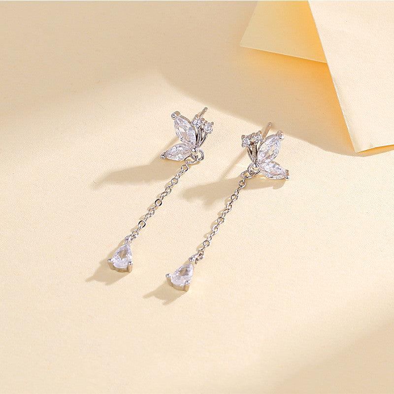 S925 Butterfly Zircon Tassel Earrings