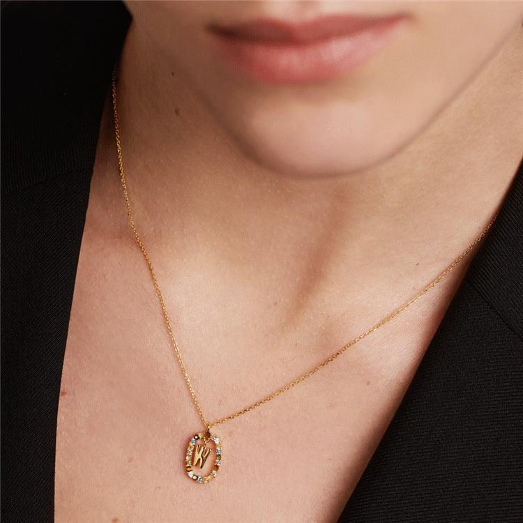 Rhinestone Alphabet Necklace 18K | Fashion Jewelry