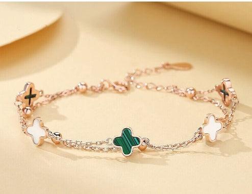 S925 Sterling Silver Malachite Clover Bracelet | Daily Wear A